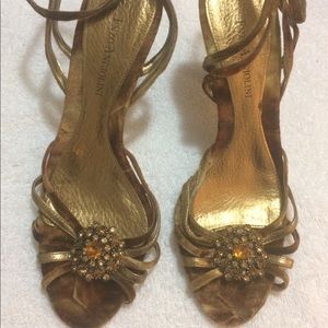 Enzo Angiolini Velvet Gold and Bronze/Tan heel